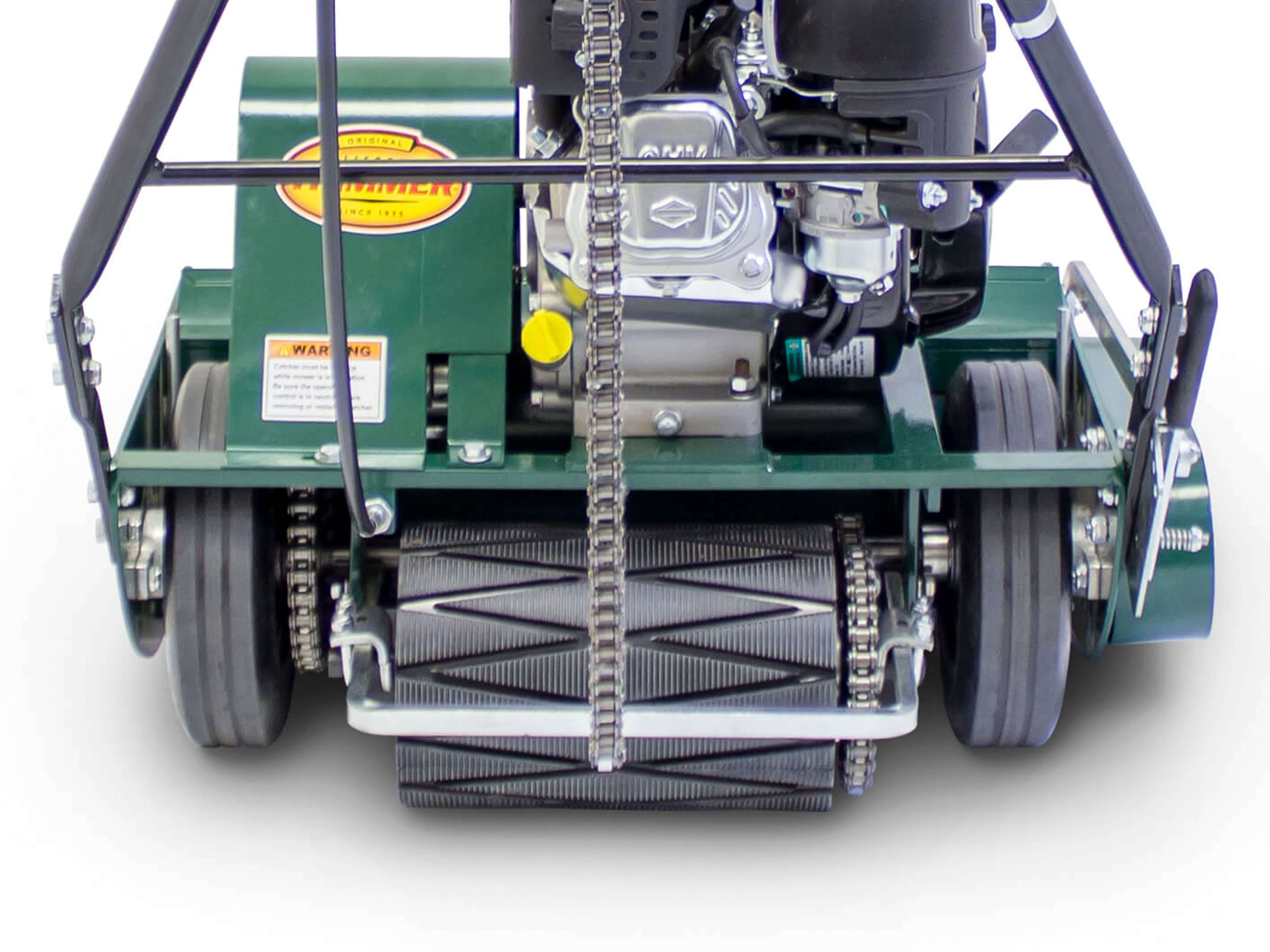 image of roller mower with a chain in the back